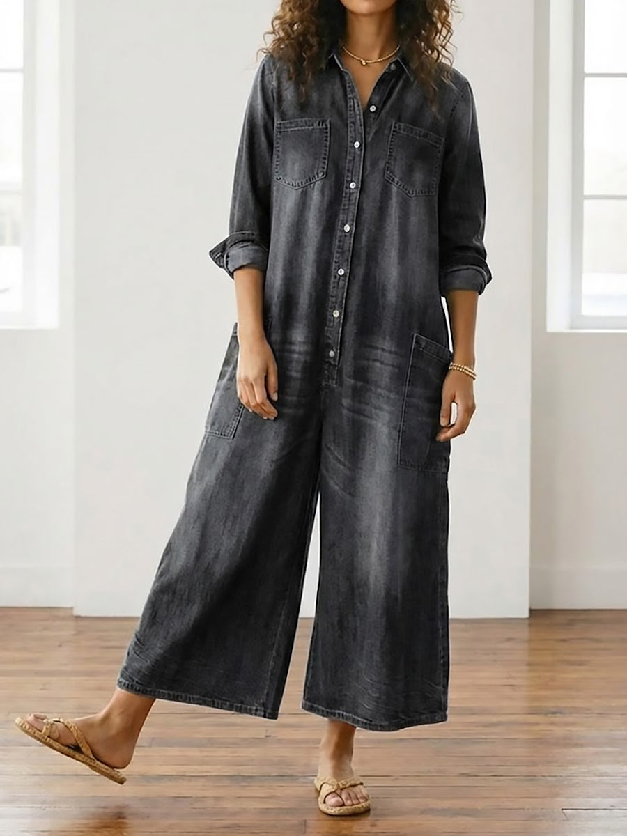 Diana | Vintage Cotton Washed Denim Overall with Button Closure