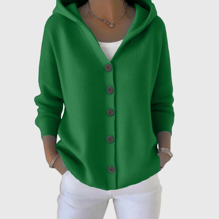 Gwenllian™ | Women's Plus Size Hooded Button Down Knit Cardigan