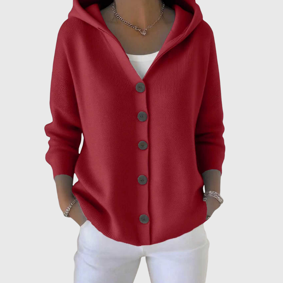 Gwenllian™ | Women's Plus Size Hooded Button Down Knit Cardigan