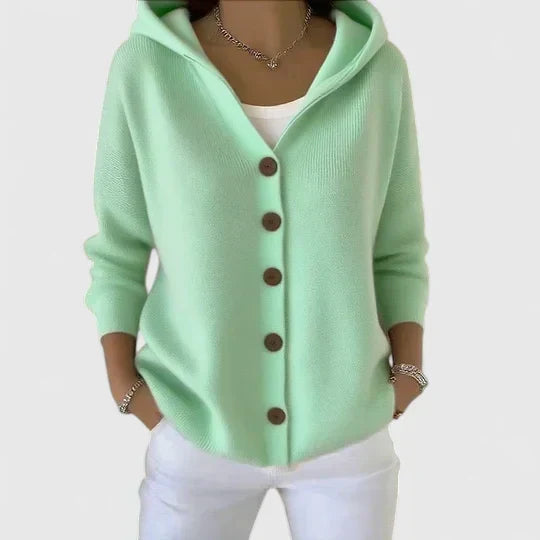 Gwenllian™ | Women's Plus Size Hooded Button Down Knit Cardigan