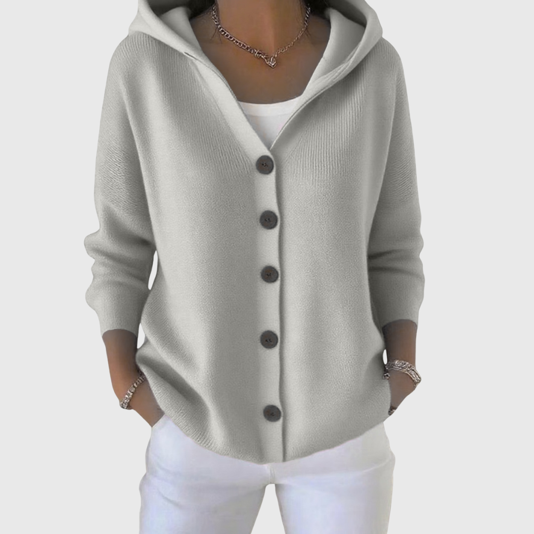 Gwenllian™ | Women's Plus Size Hooded Button Down Knit Cardigan