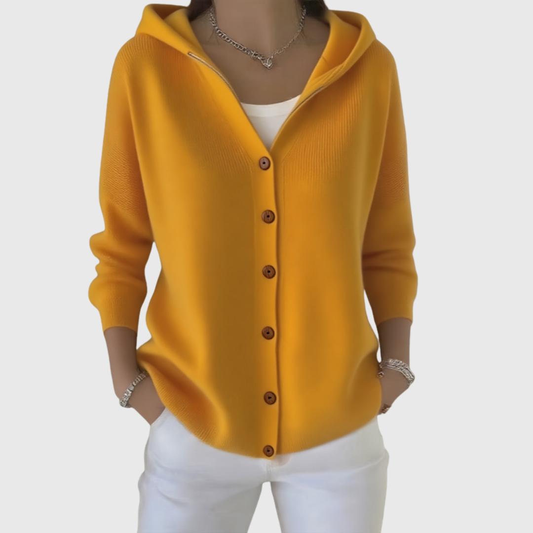 Gwenllian™ | Women's Plus Size Hooded Button Down Knit Cardigan