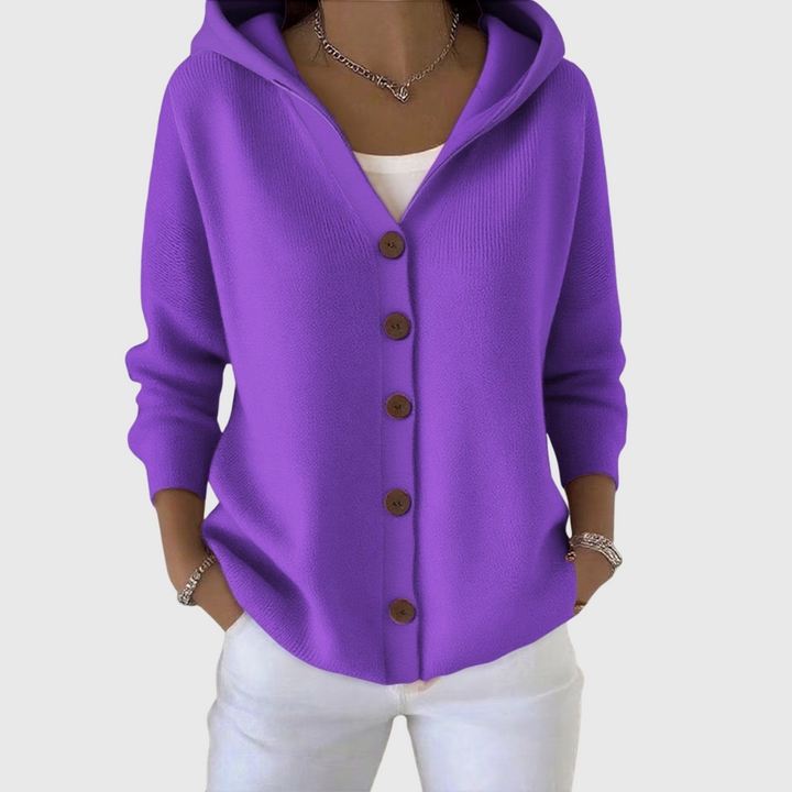 Gwenllian™ | Women's Plus Size Hooded Button Down Knit Cardigan