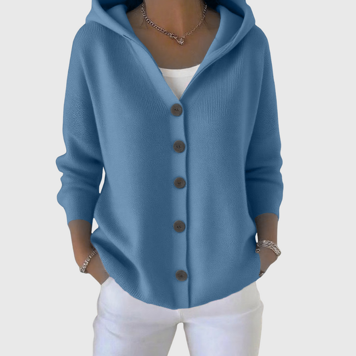 Gwenllian™ | Women's Plus Size Hooded Button Down Knit Cardigan