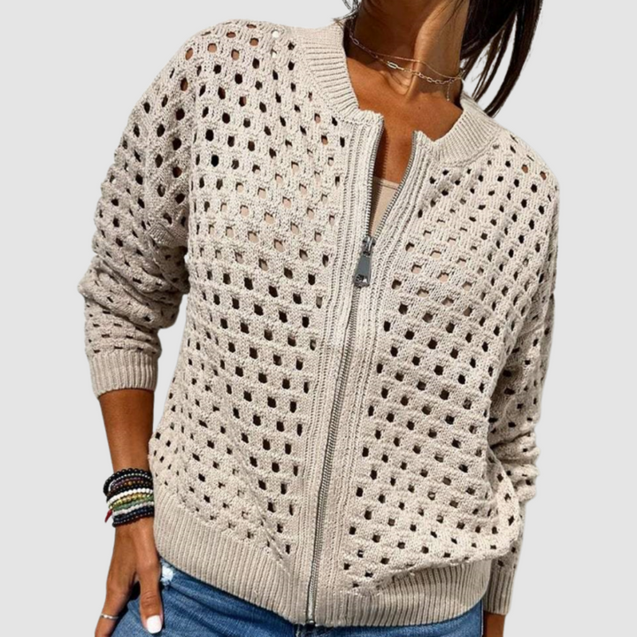 Nolwenn™ | Women's Open Weave Full Zip Knit Cardigan
