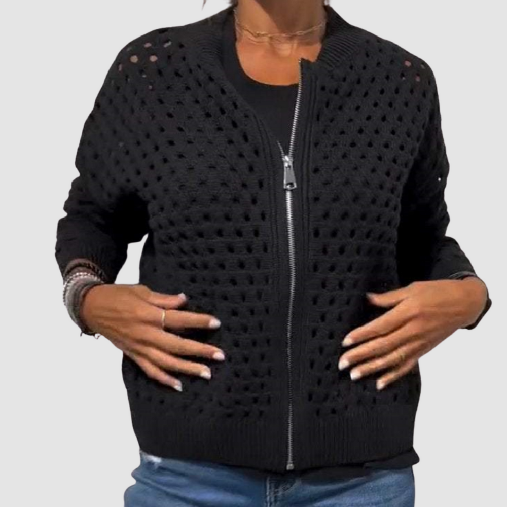 Nolwenn™ | Women's Open Weave Full Zip Knit Cardigan