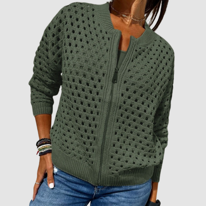 Nolwenn™ | Women's Open Weave Full Zip Knit Cardigan