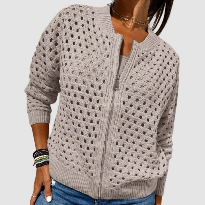 Nolwenn™ | Women's Open Weave Full Zip Knit Cardigan