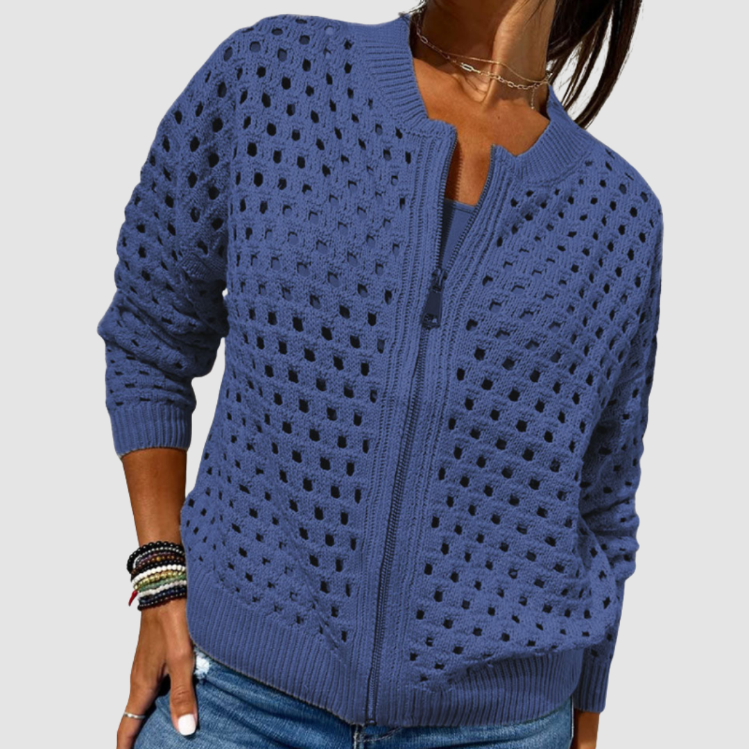 Nolwenn™ | Women's Open Weave Full Zip Knit Cardigan