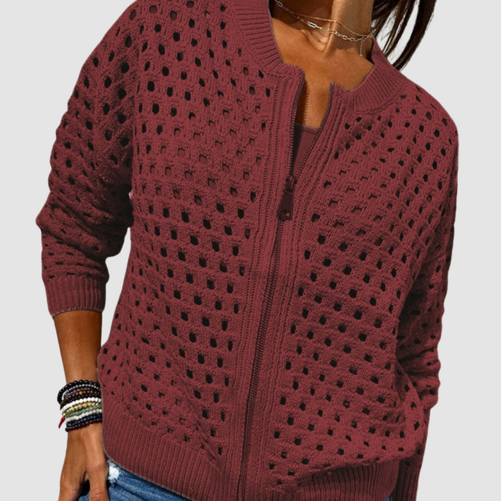Nolwenn™ | Women's Open Weave Full Zip Knit Cardigan