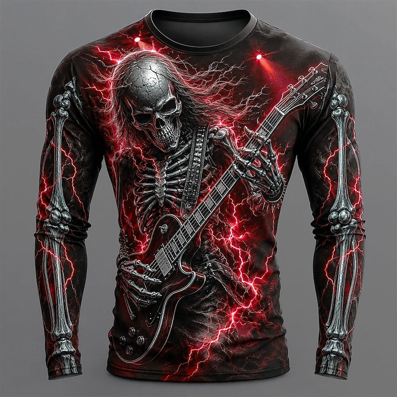 Wilder™ | Men's Halloween Skeleton Guitar Print Long Sleeve T Shirt