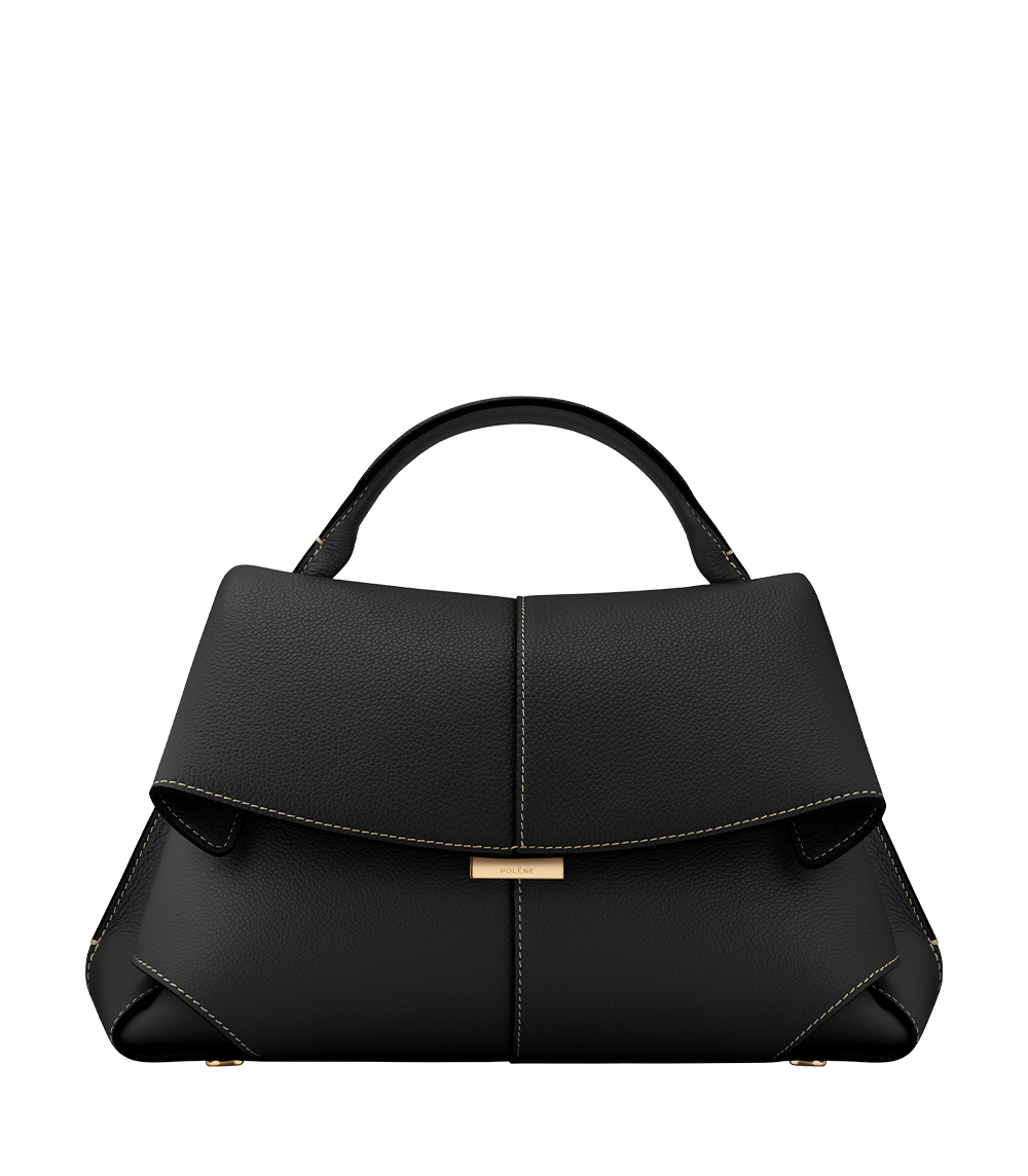 Odile™ | Textured Leather Top-Handle Bag – Black & Ecru