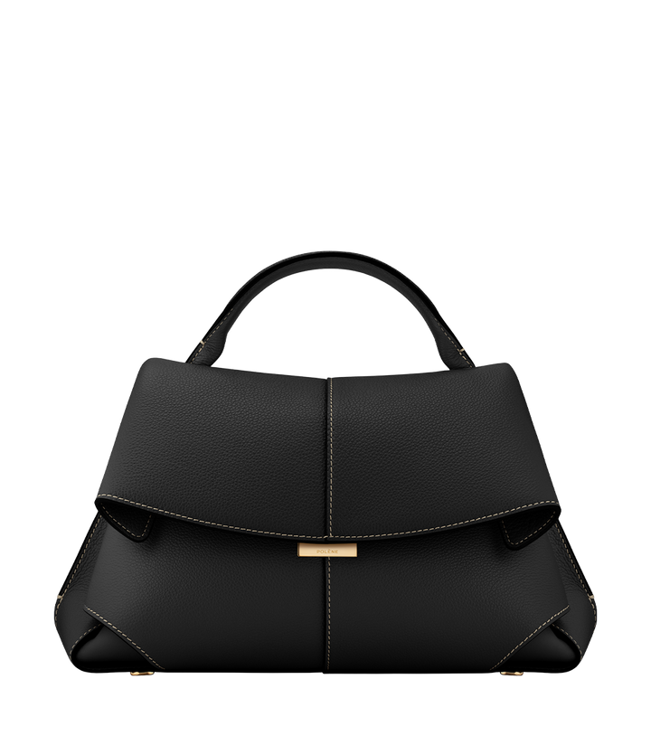 Odile™ | Textured Leather Top-Handle Bag – Black & Ecru