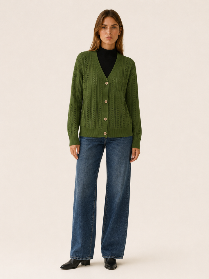 Pernille™ | Openwork V-Neck Cardigan with Button Front