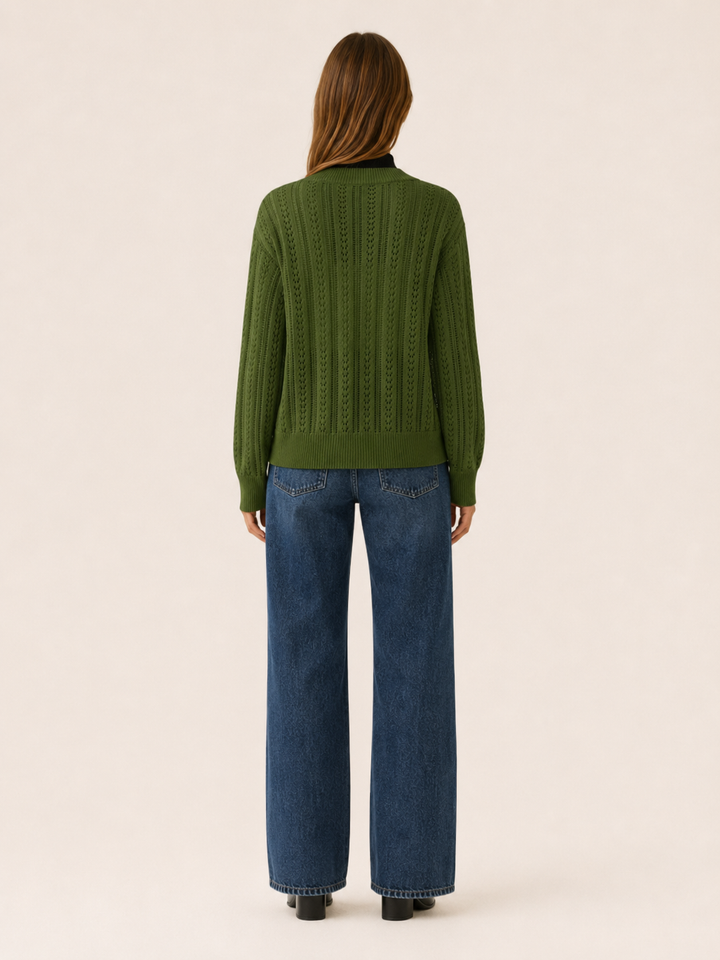 Pernille™ | Openwork V-Neck Cardigan with Button Front
