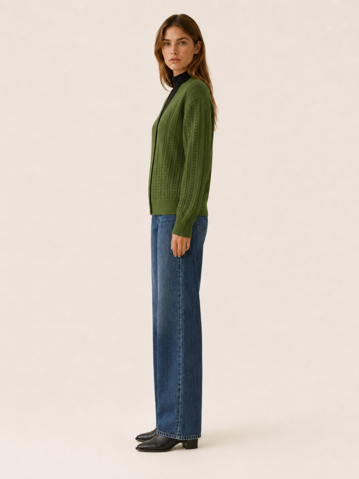 Pernille™ | Openwork V-Neck Cardigan with Button Front