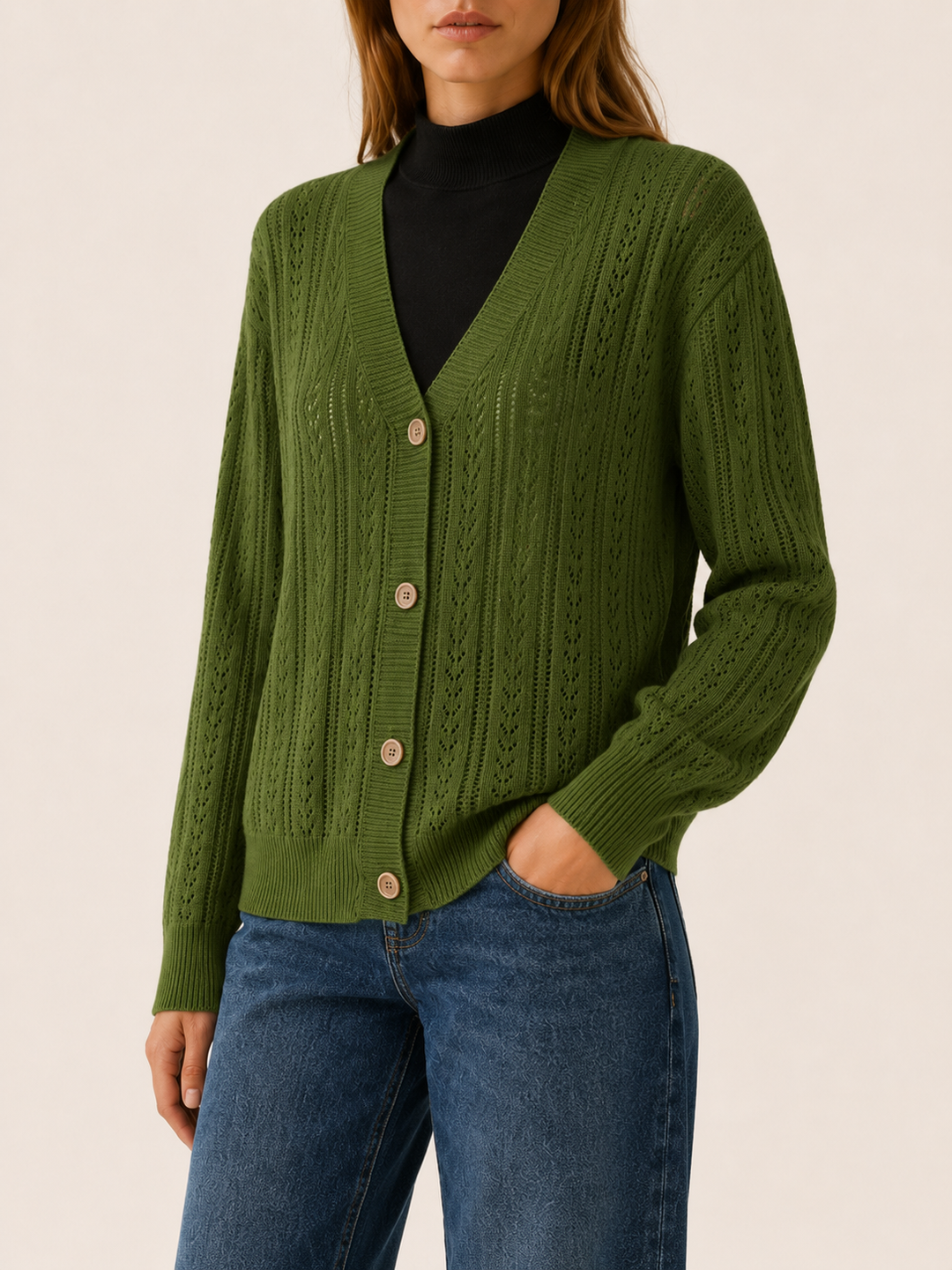 Pernille™ | Openwork V-Neck Cardigan with Button Front