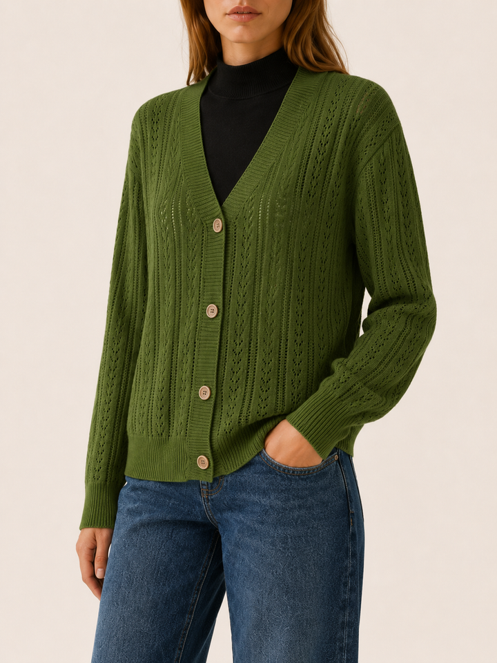 Pernille™ | Openwork V-Neck Cardigan with Button Front