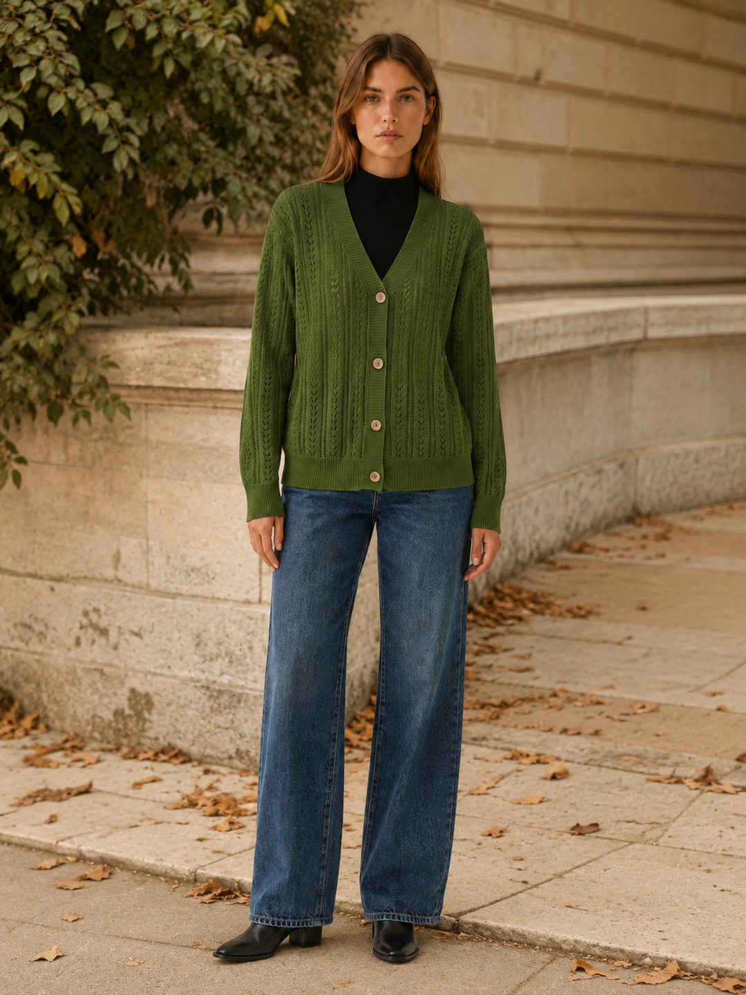 Pernille™ | Openwork V-Neck Cardigan with Button Front