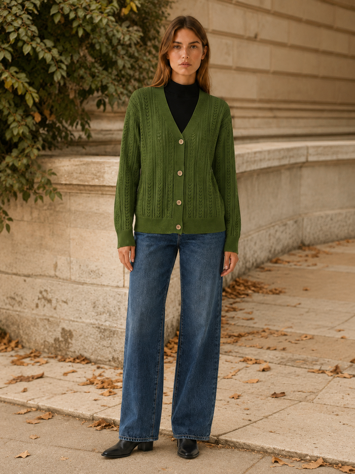 Pernille™ | Openwork V-Neck Cardigan with Button Front