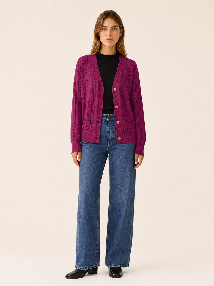 Pernille™ | Openwork V-Neck Cardigan with Button Front