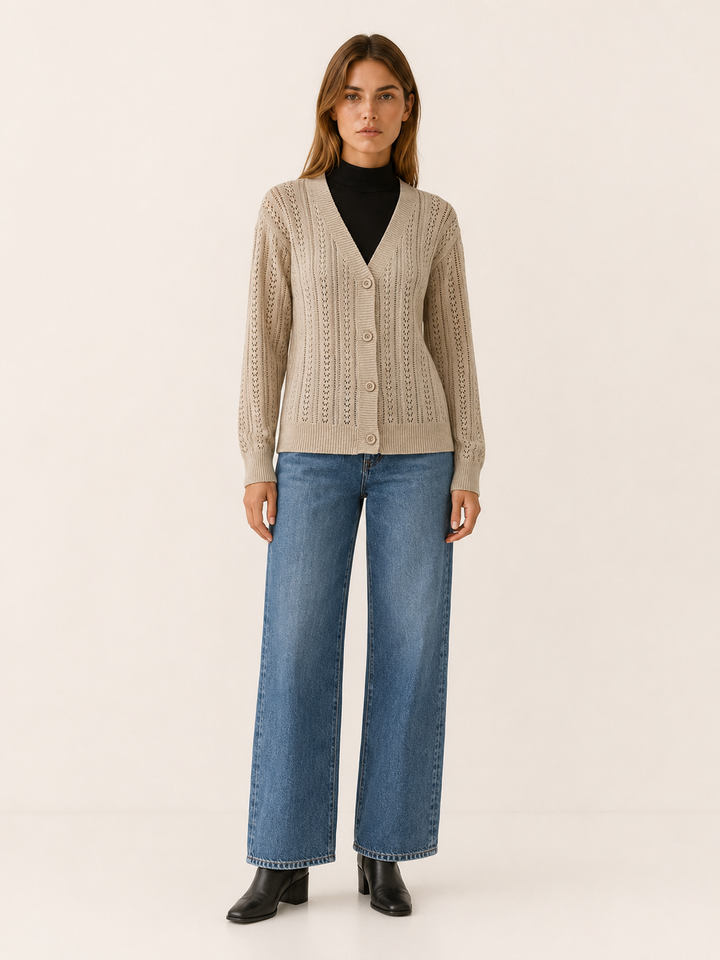 Pernille™ | Openwork V-Neck Cardigan with Button Front