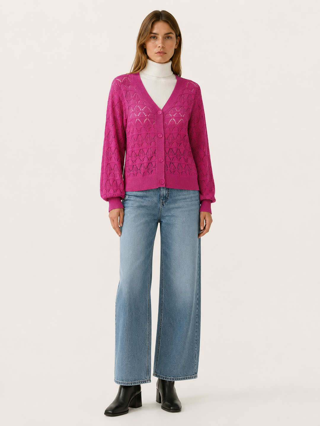 Phoebe™ | Openwork V-Neck Cardigan with Buttons