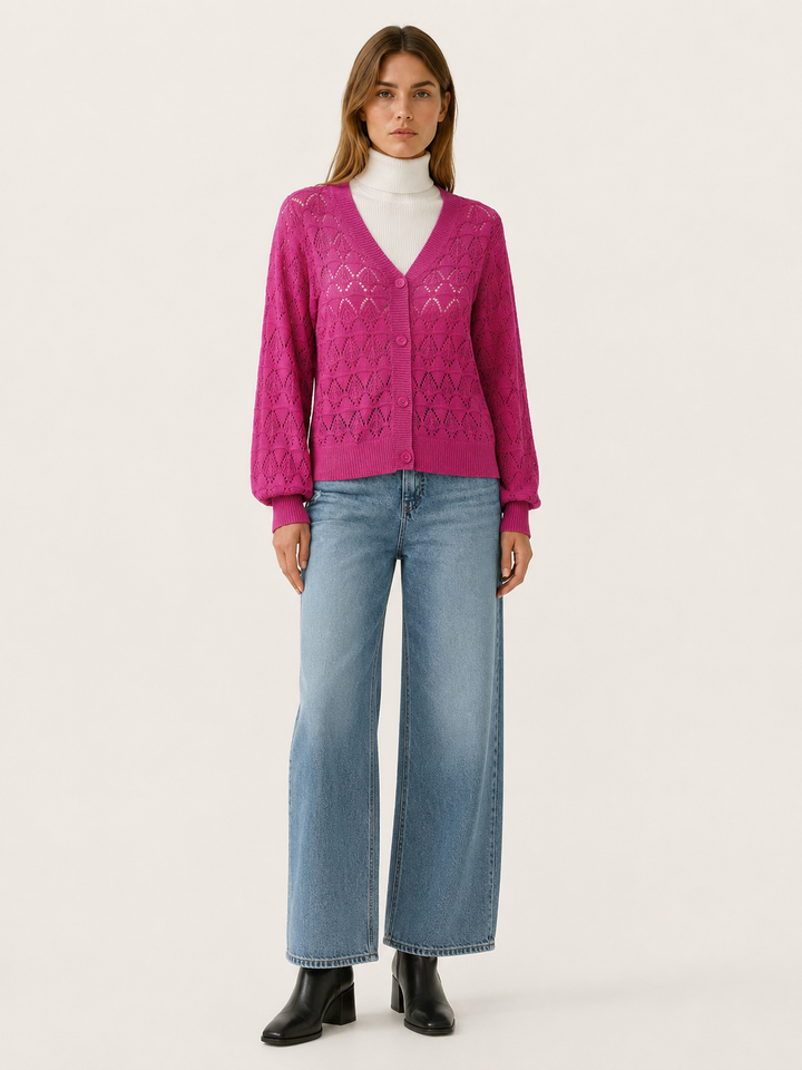 Phoebe™ | Openwork V-Neck Cardigan with Buttons