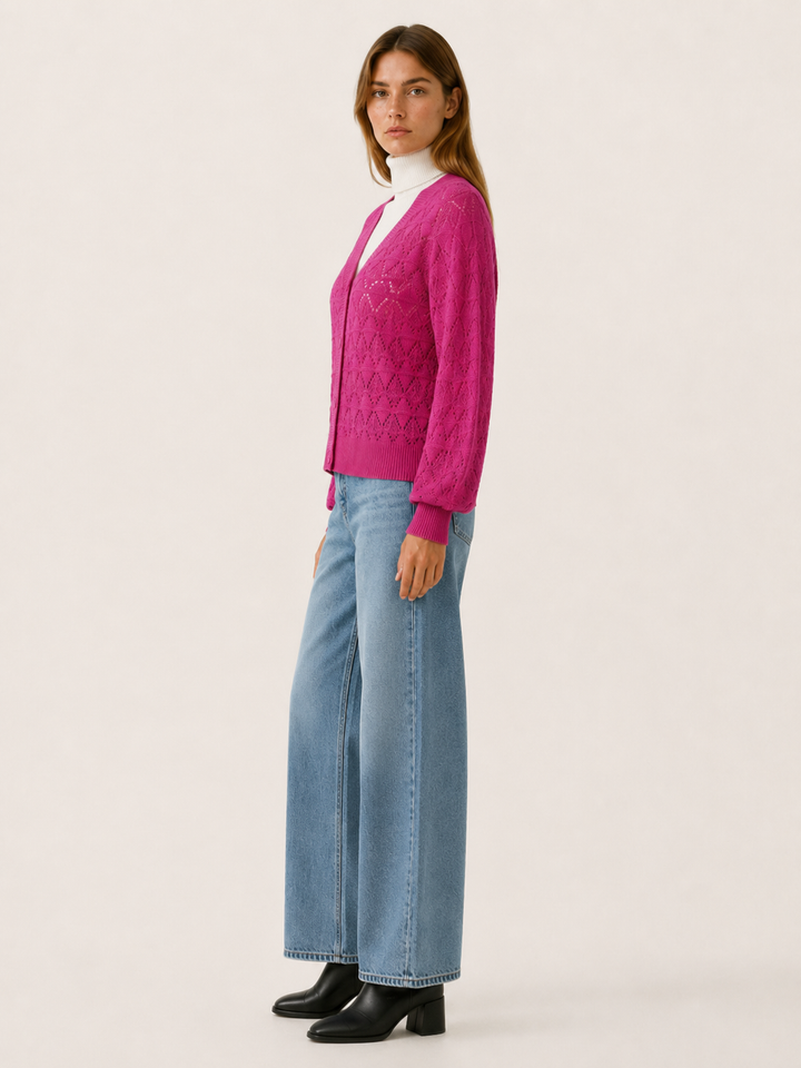 Phoebe™ | Openwork V-Neck Cardigan with Buttons