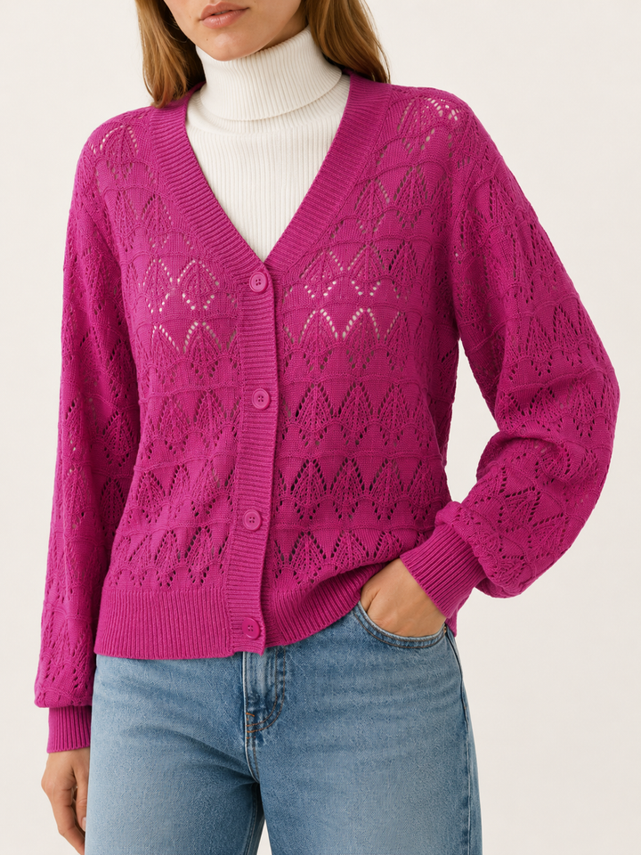 Phoebe™ | Openwork V-Neck Cardigan with Buttons