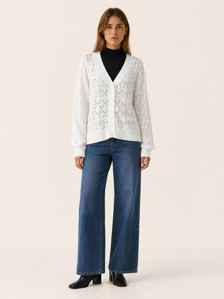 Phoebe™ | Openwork V-Neck Cardigan with Buttons