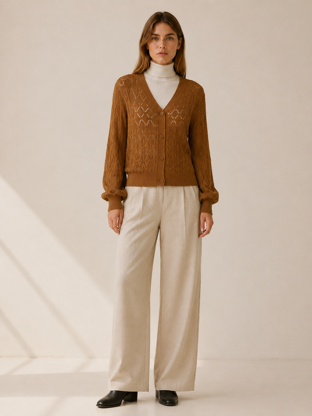 Phoebe™ | Openwork V-Neck Cardigan with Buttons