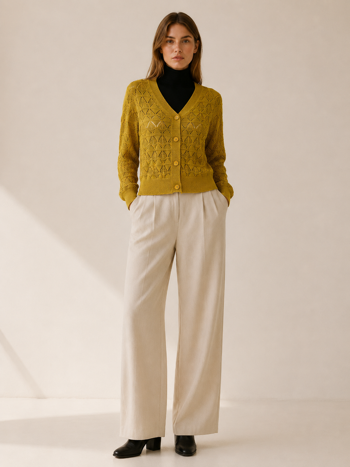 Phoebe™ | Openwork V-Neck Cardigan with Buttons