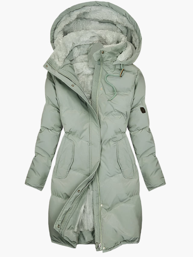 Gersende™ | Women's Long Quilted Winter Coat with Faux Fur Hood