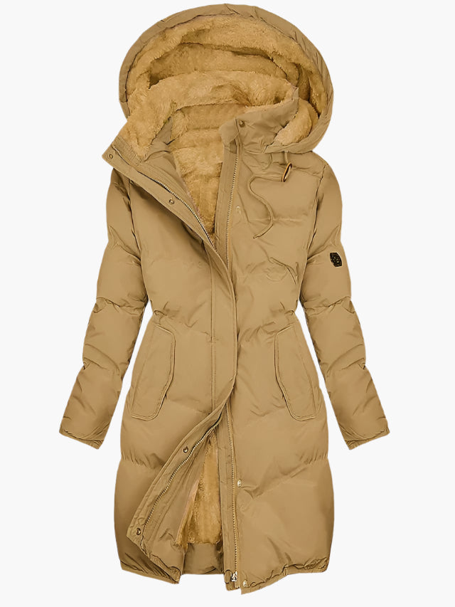Gersende™ | Women's Long Quilted Winter Coat with Faux Fur Hood