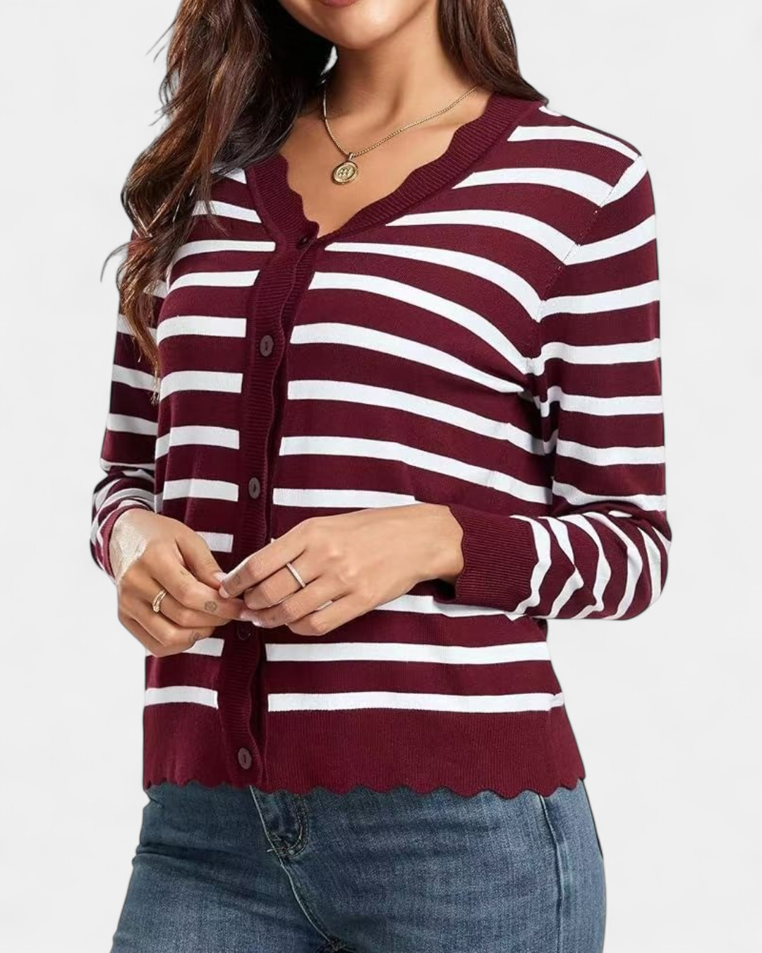 Avril™ | Women's Scalloped Edge Cropped Button Up Knit Cardigan