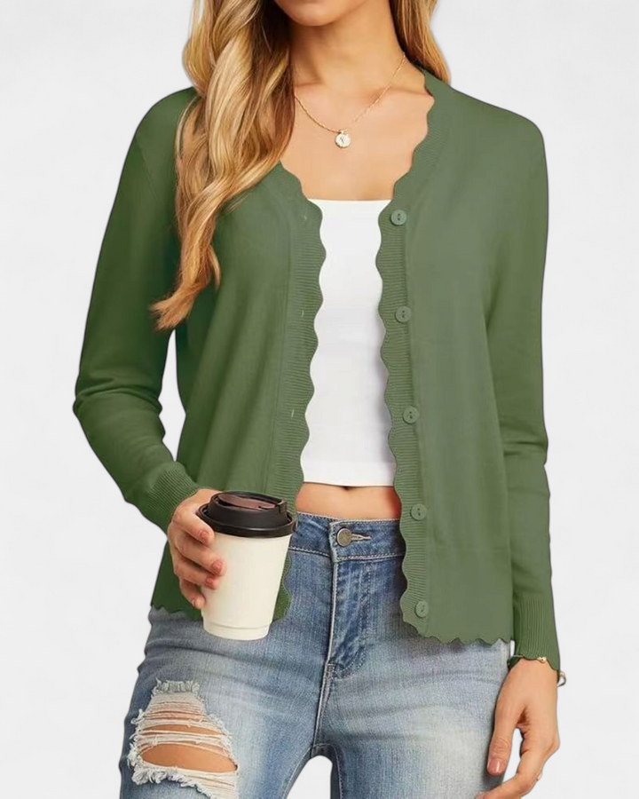 Avril™ | Women's Scalloped Edge Cropped Button Up Knit Cardigan