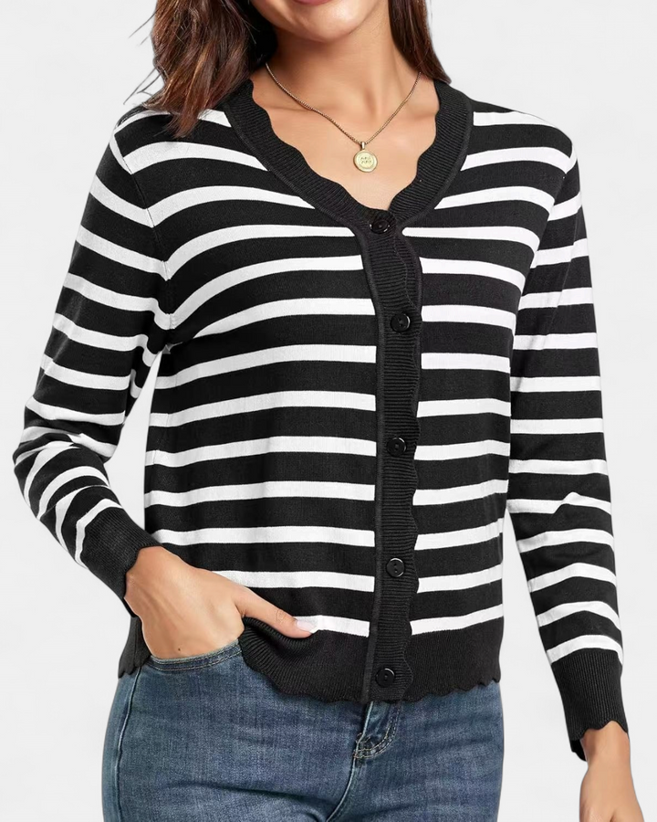 Avril™ | Women's Scalloped Edge Cropped Button Up Knit Cardigan