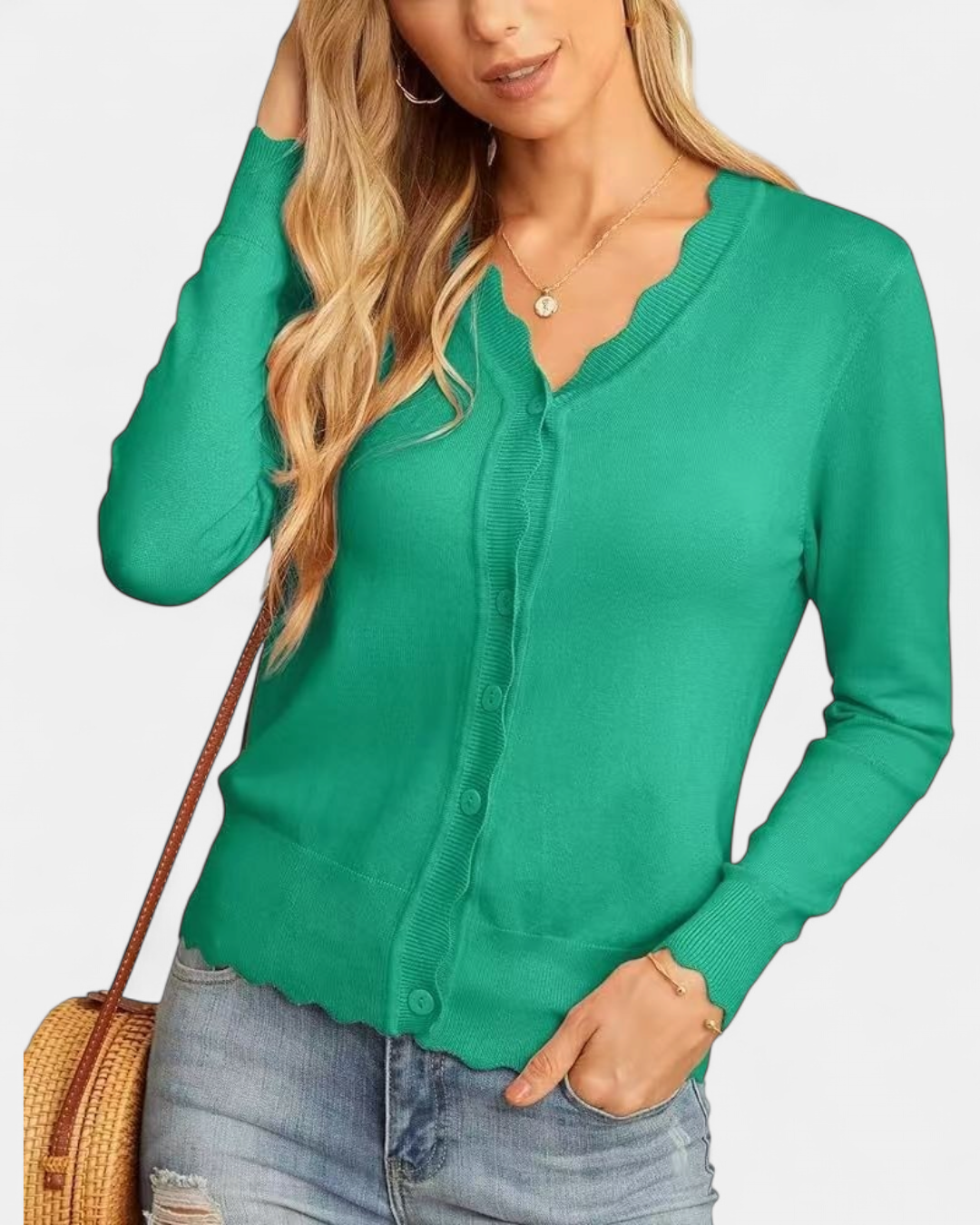 Avril™ | Women's Scalloped Edge Cropped Button Up Knit Cardigan