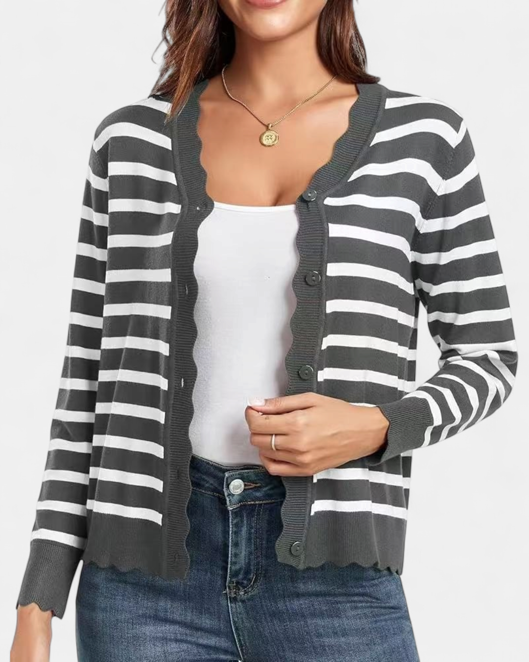 Avril™ | Women's Scalloped Edge Cropped Button Up Knit Cardigan