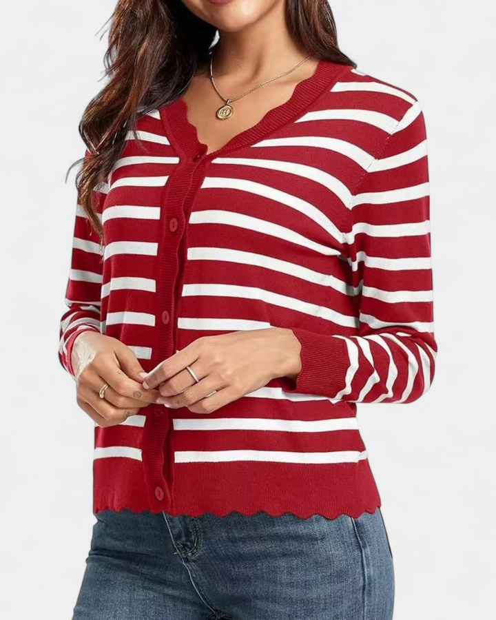 Avril™ | Women's Scalloped Edge Cropped Button Up Knit Cardigan