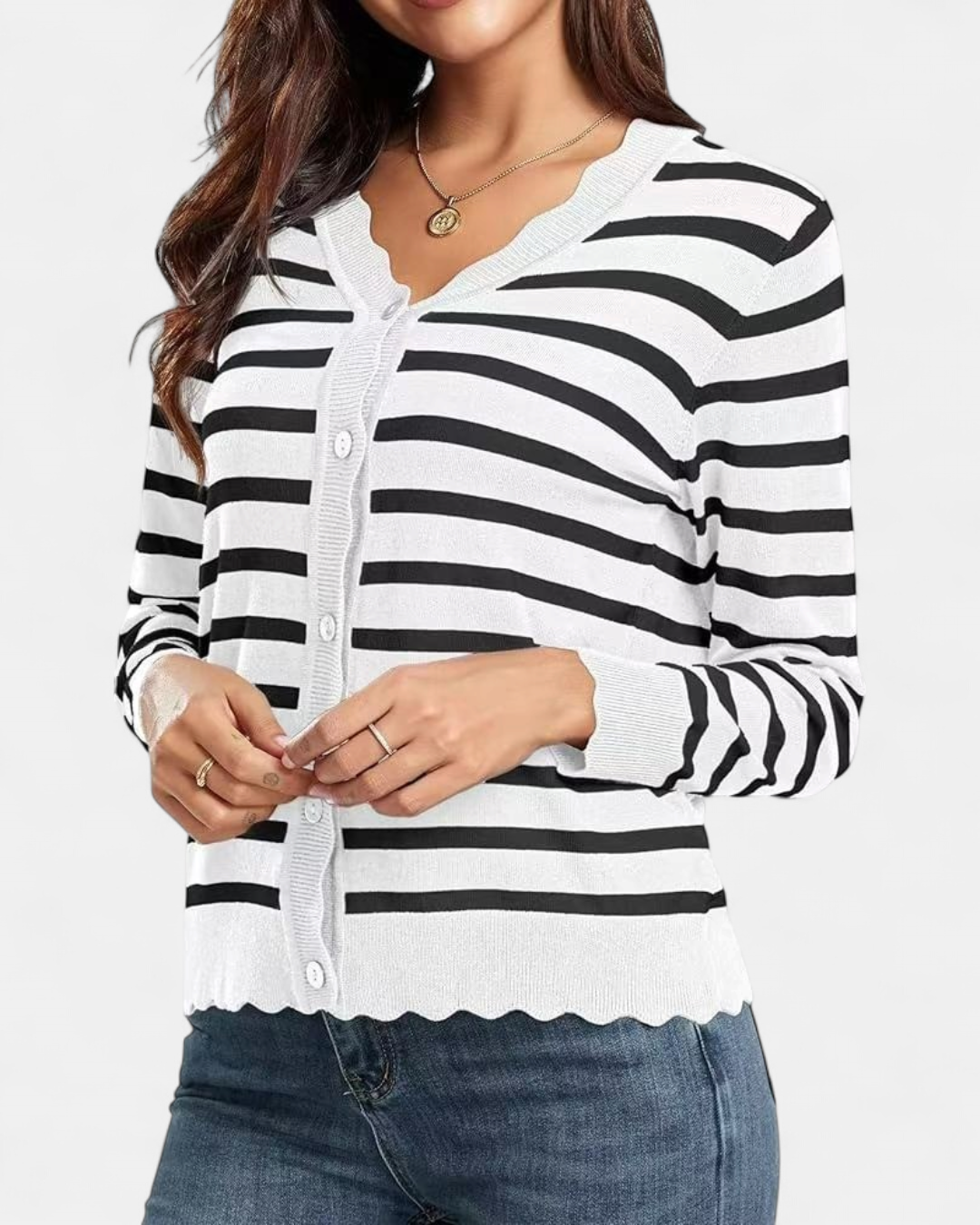 Avril™ | Women's Scalloped Edge Cropped Button Up Knit Cardigan