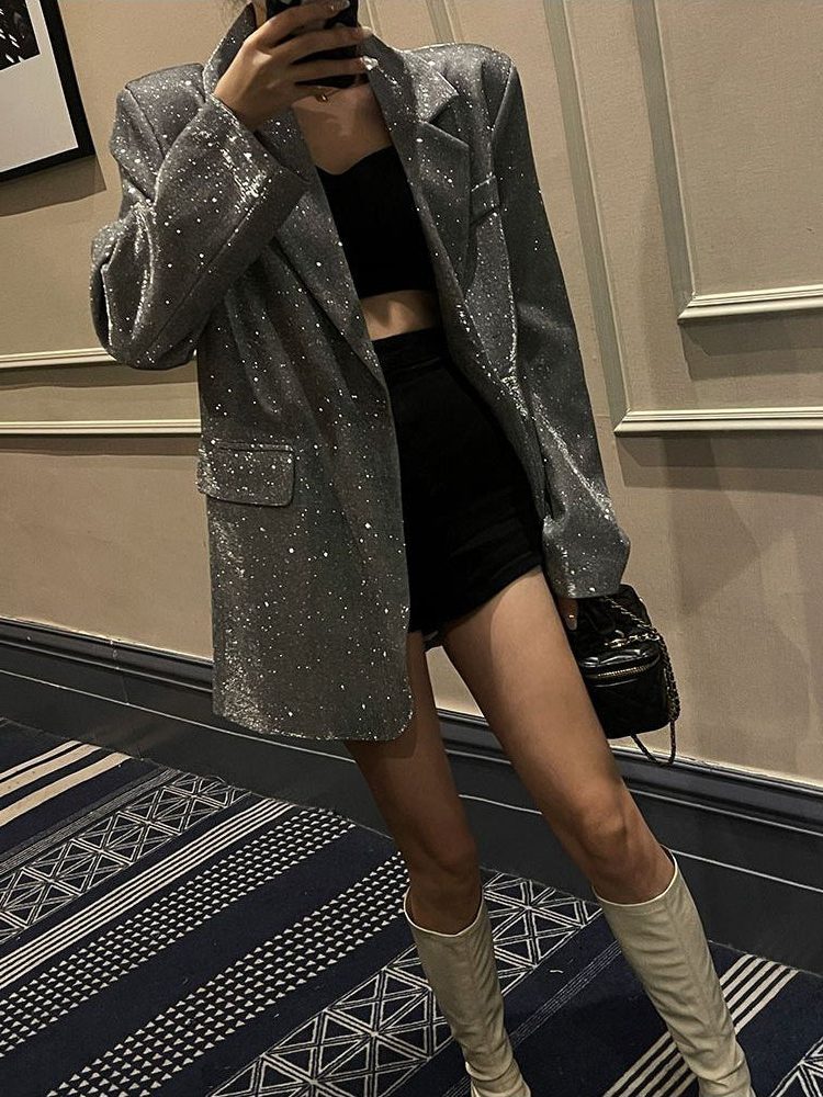 Priscilla™ | Women's Sequin Oversized Blazer with Notch Lapel