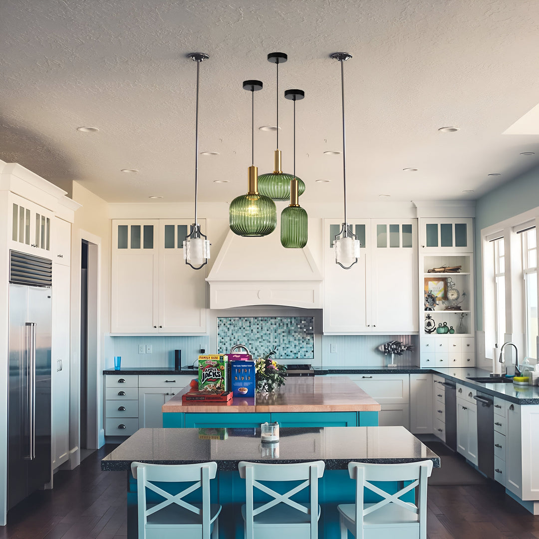 Ribbed Glass Pendant Light with Metal Tube Fitting — view 4