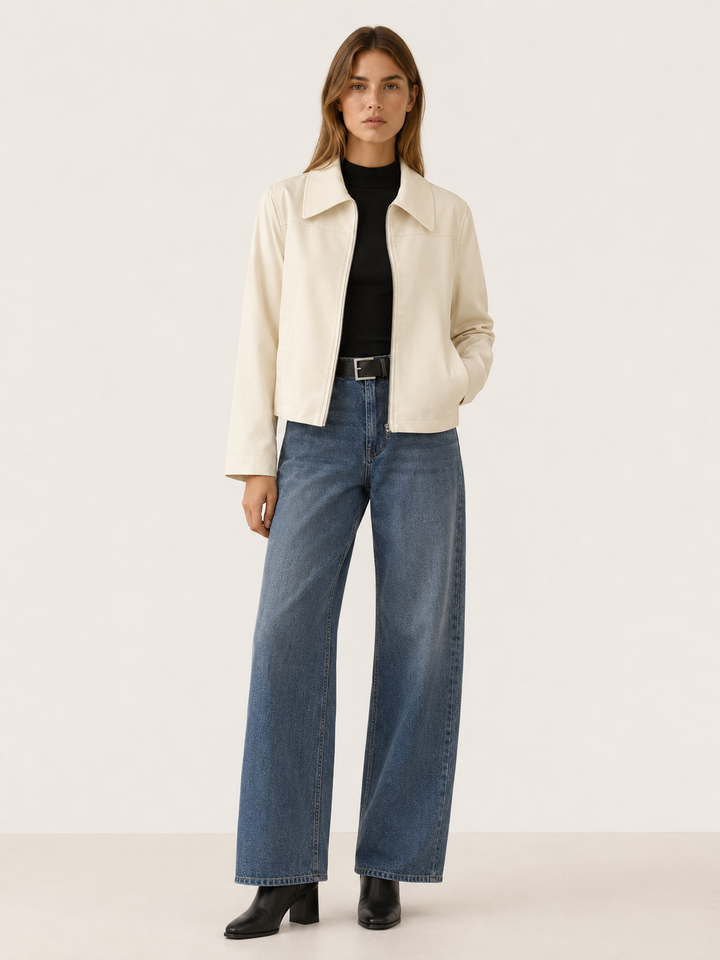 Quinn™ | Zip-Front Biker Jacket with Pointed Collar