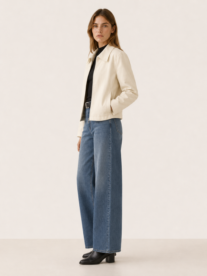 Quinn™ | Zip-Front Biker Jacket with Pointed Collar