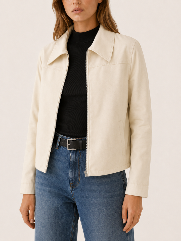 Quinn™ | Zip-Front Biker Jacket with Pointed Collar