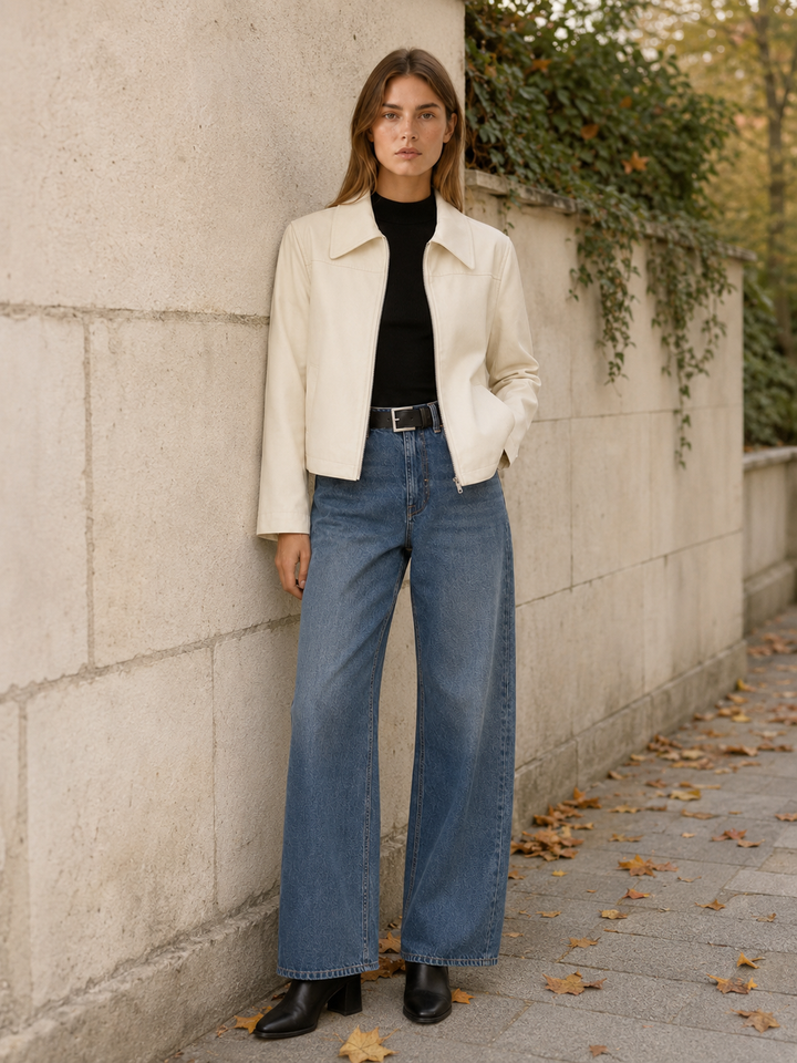 Quinn™ | Zip-Front Biker Jacket with Pointed Collar