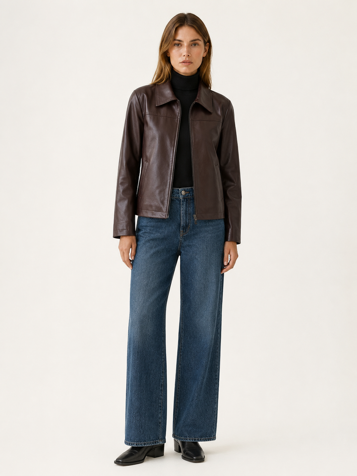 Quinn™ | Zip-Front Biker Jacket with Pointed Collar