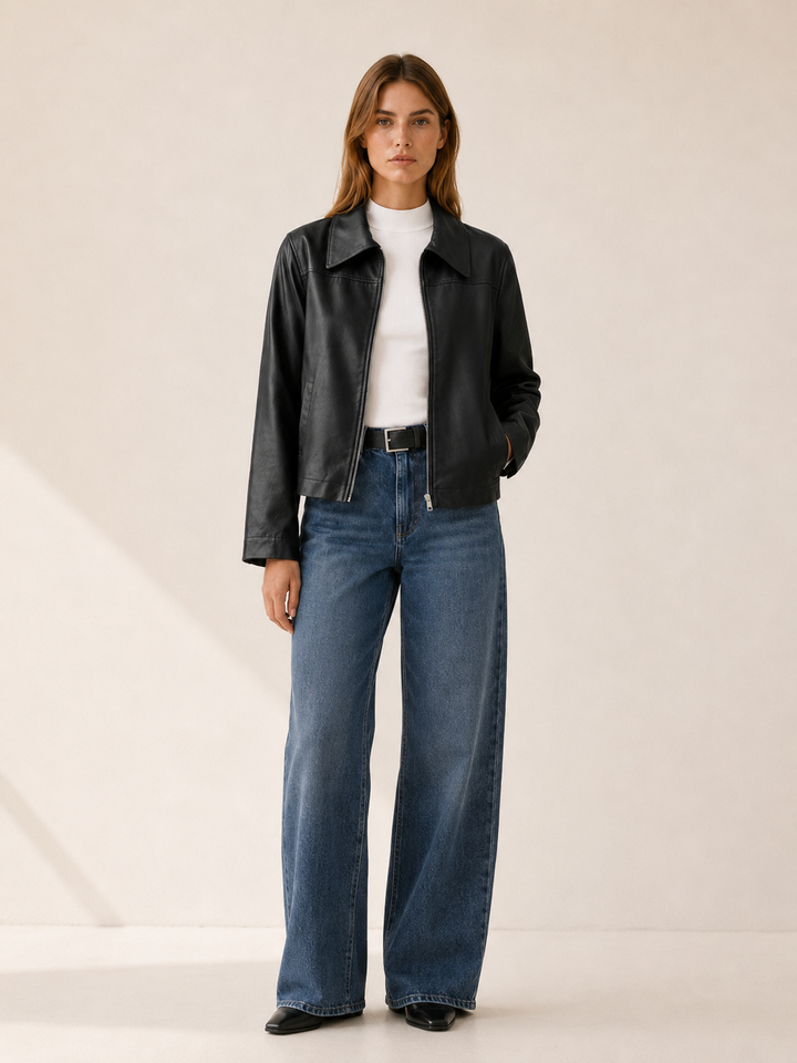 Quinn™ | Zip-Front Biker Jacket with Pointed Collar